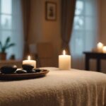 A tranquil massage room with a neatly arranged table, soft lighting, and soothing decor in Frankenthal.